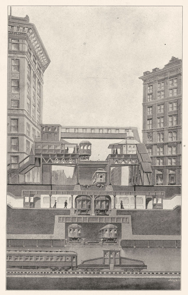 NEW YORK. City; New York's Transportation System 1907 old antique print